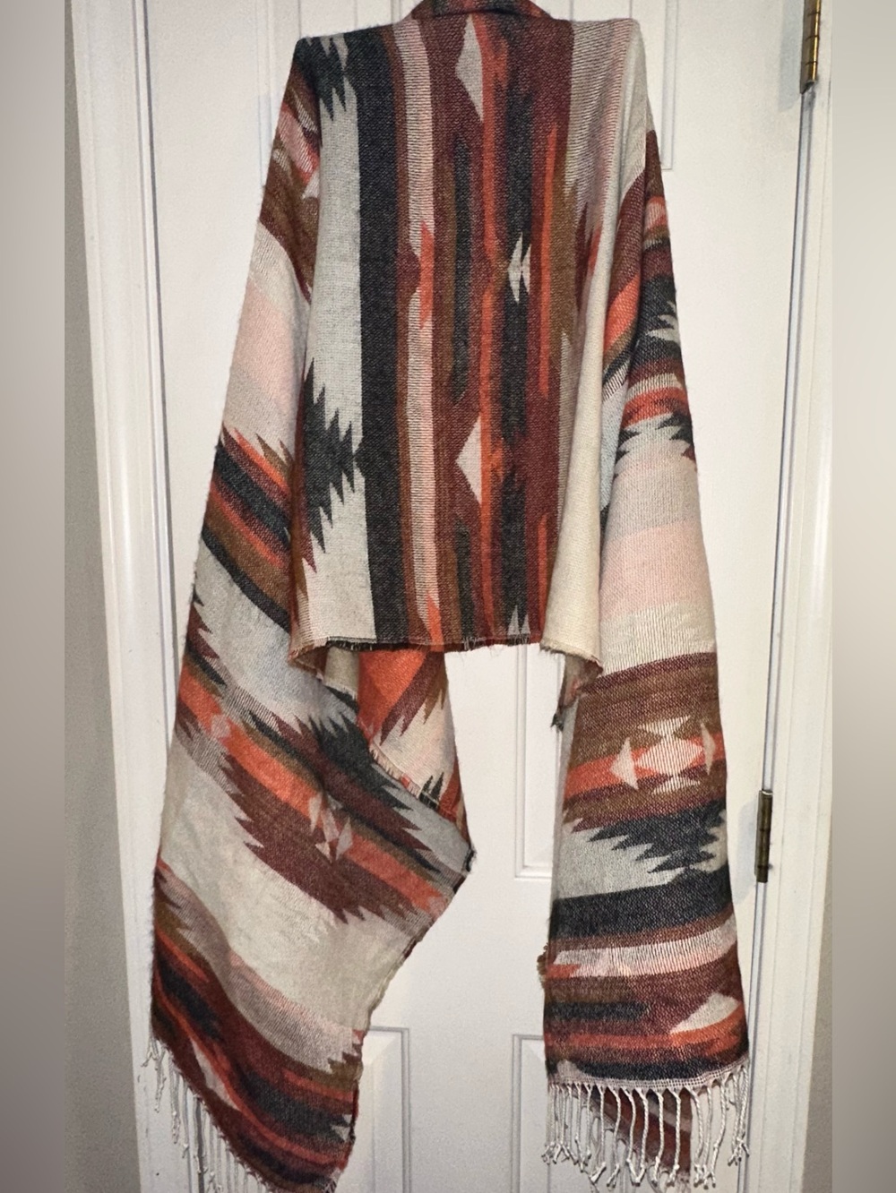 Boho Fringe Wrap - Aztec Southwest Pattern Women's Shawl Shoulder Scarf